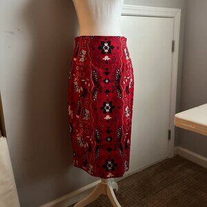 Eva Mendes Bold Floral Print Red Paisley Pencil Skirt NY & Company Size 8